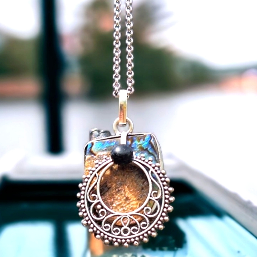 Abalone Pendant Charm for necklace 925 silver